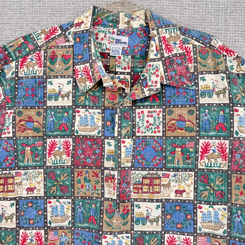 Vtg '04 Reyn Spooner 3XL Popover Hawaiian Christmas Americana Thanksgiving Black